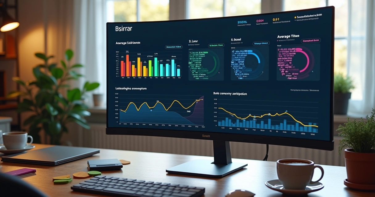 Dashboard digital exibindo indicadores de vendas em gráficos coloridos 