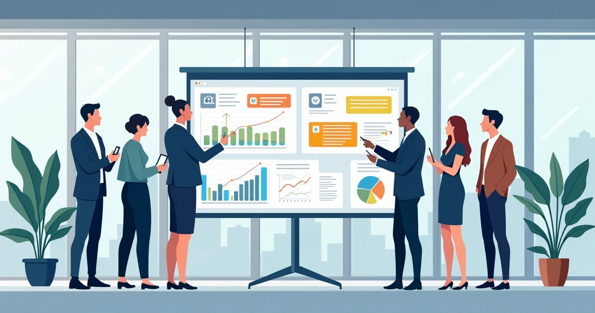 Equipe analisando dashboard com insights automáticos de dados 