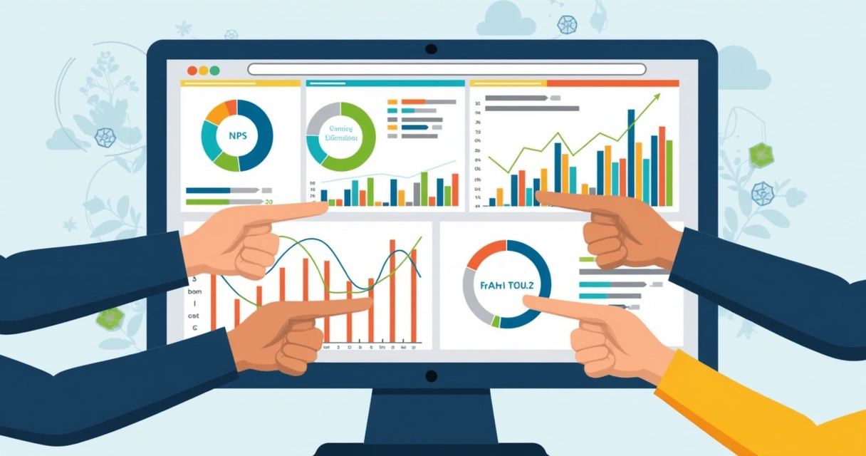 Dashboard com métricas de NPS e sinais de retenção