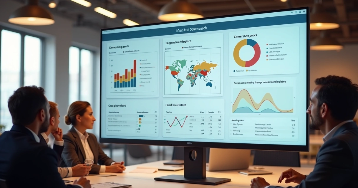 Dashboard com insights de relatório comercial em tela de computador