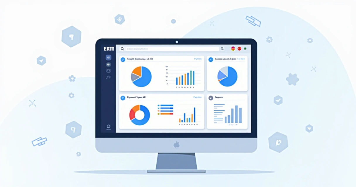 Dashboard com gráficos de pagamentos integrados entre ERP, CRM e gateway em tela corporativa moderna
