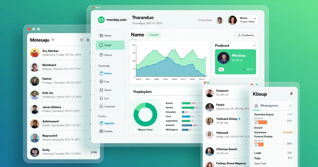 Dashboard mostrando integração entre Monday e WhatsApp com gráfico 