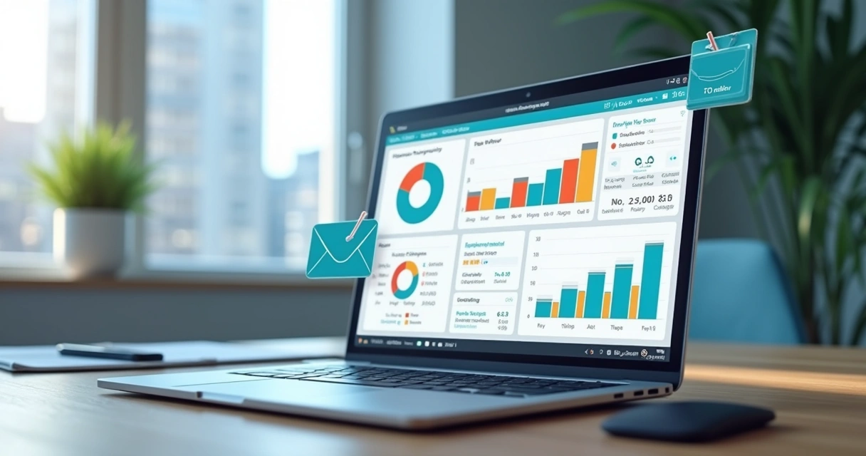 Dashboard de sistema integrado de cobrança e nota em uma tela de notebook 
