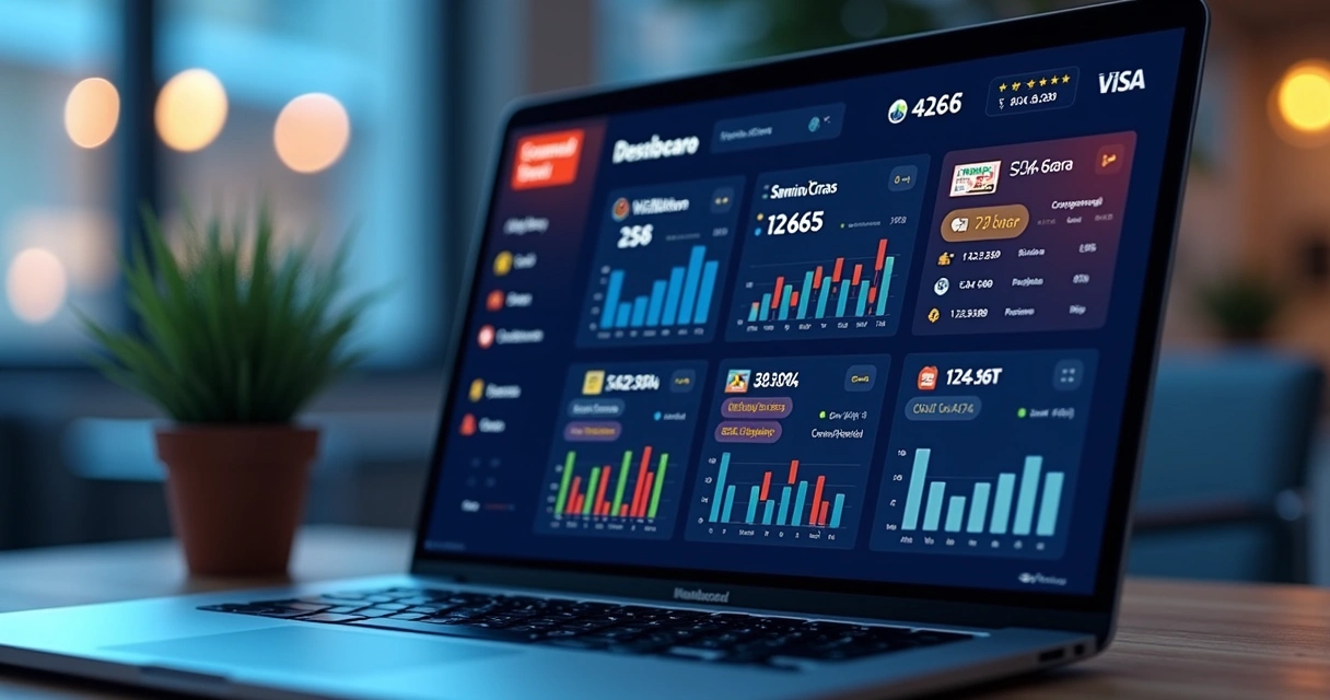Dashboard integrado com contas bancárias conectadas na plataforma Securo, painel moderno e colorido