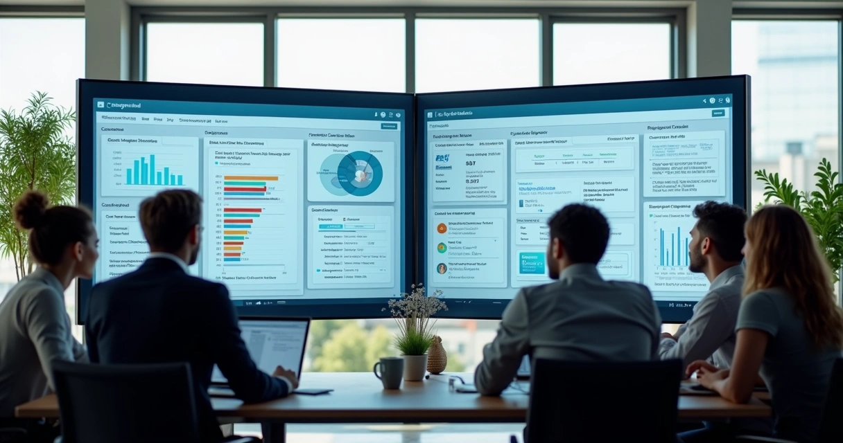 Dashboard mostra integração entre sala digital de vendas e CRM, com gráficos e notificações de propostas. 
