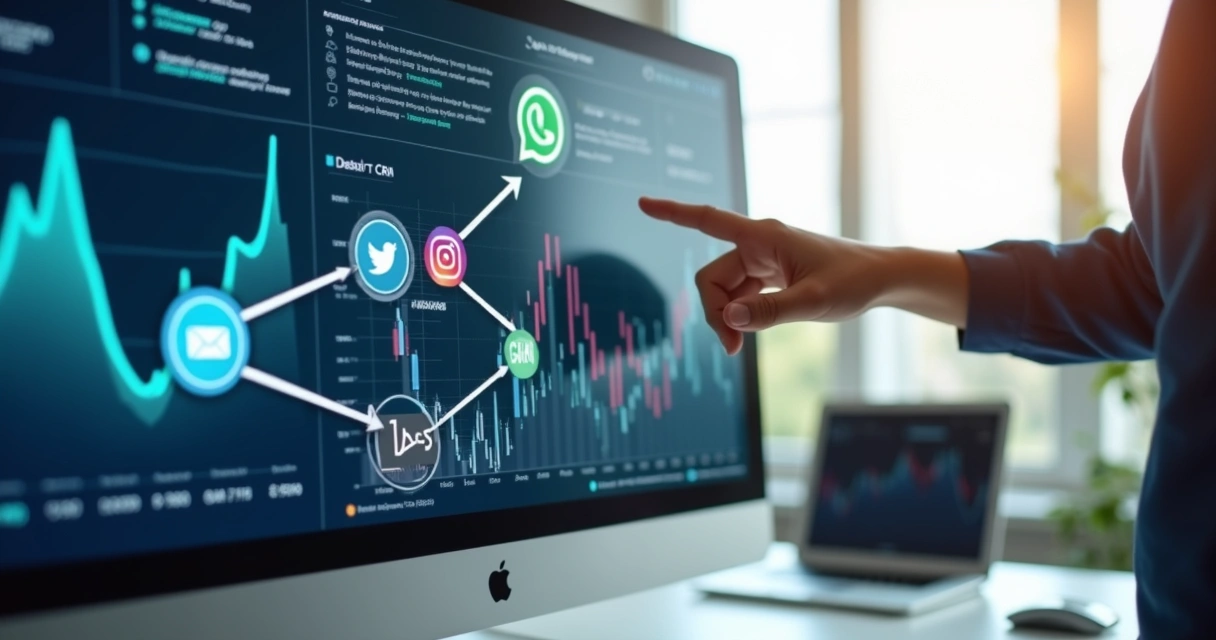Dashboard de integração inteligente com IA mostrando fluxos conectados 