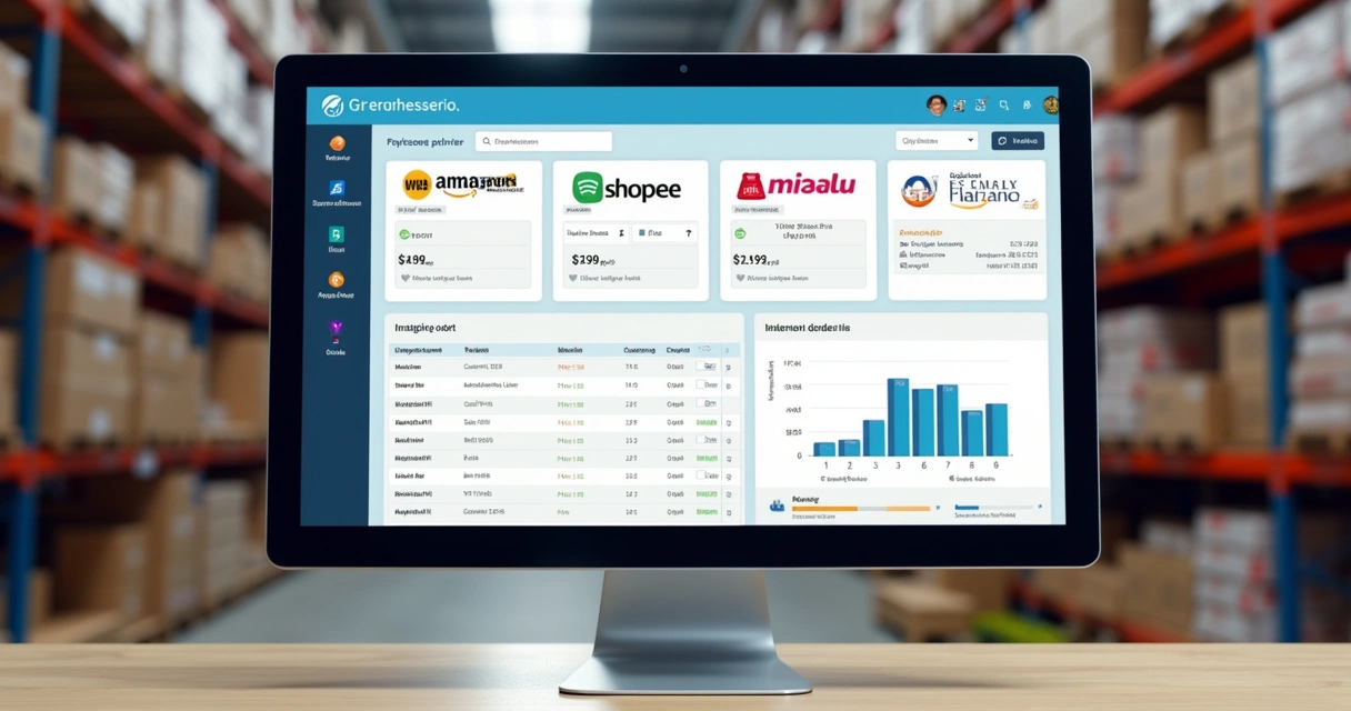 Painel de integração WMS mostrando pedidos de diferentes marketplaces 