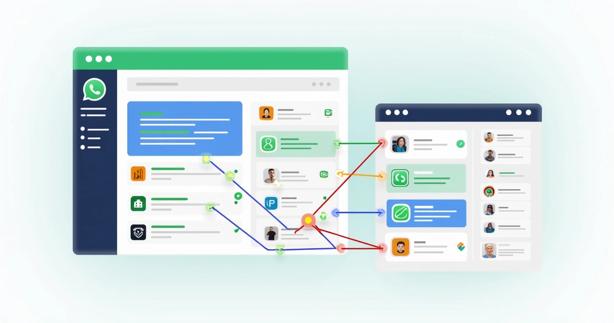 Painel digital mostrando integração entre WhatsApp e CRM, com gráficos e notificações. 