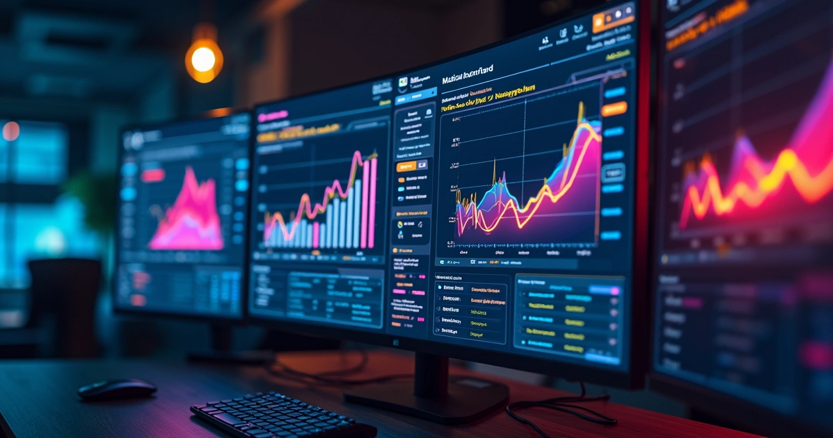 Dashboard empresarial integrado mostrando fluxos de dados em tempo real 