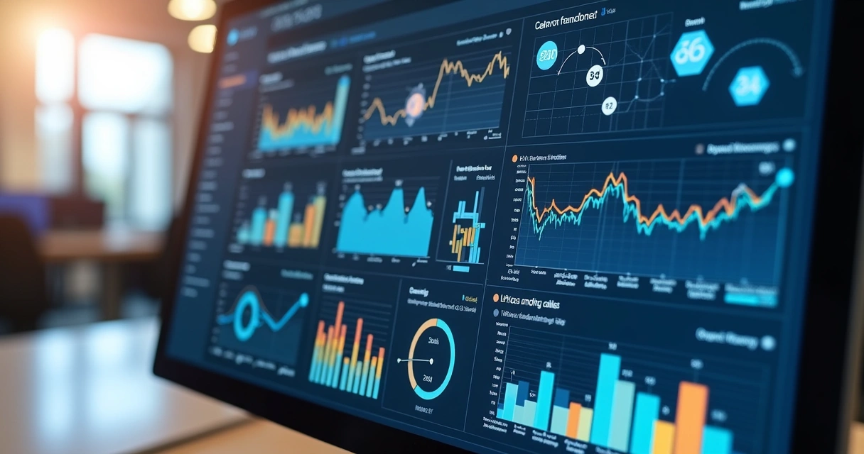 Dashboard unificado mostrando relatórios de vendas, finanças e operações no Dynamics 365 
