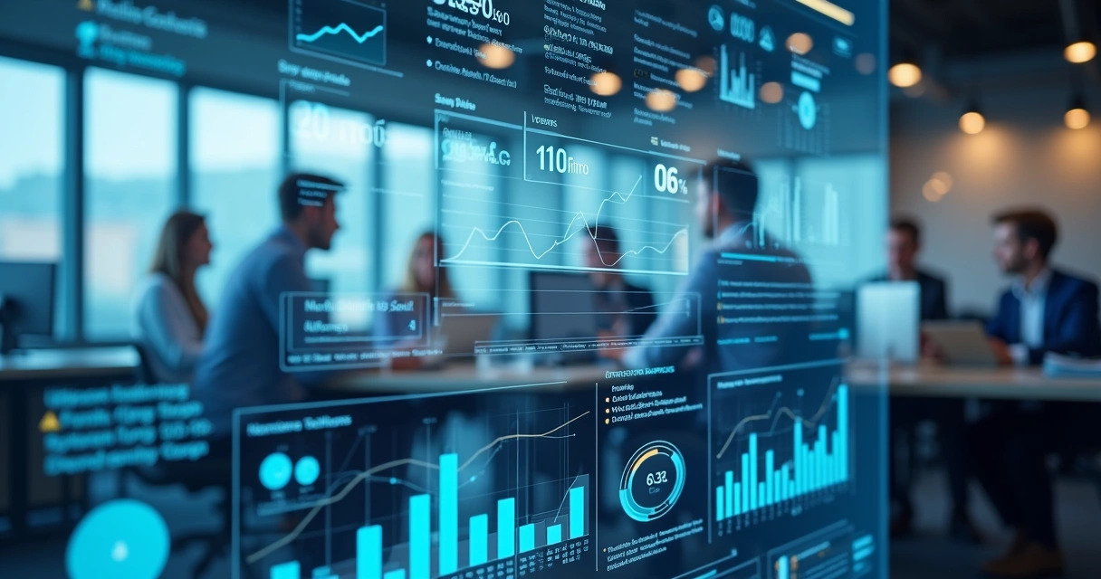 Dashboard integrado com gráficos e sistemas conectados em uma empresa moderna 