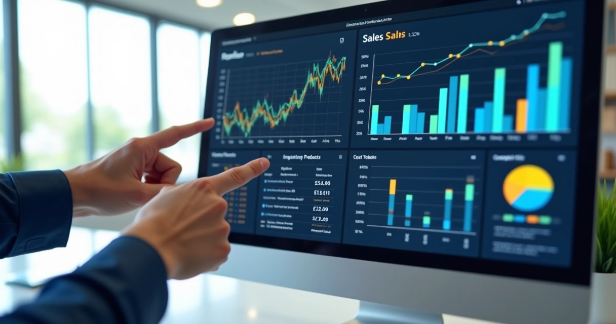 Dashboard com gráfico de vendas, estoque e custos em tempo real 
