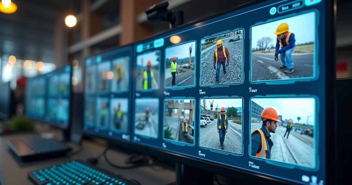 Dashboard mostrando IA analisando imagens de câmeras em uma obra 