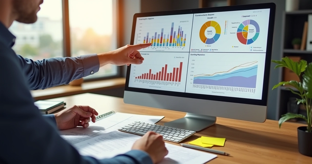 Dashboard com dados sobre obras em andamento e informações de contatos comerciais 