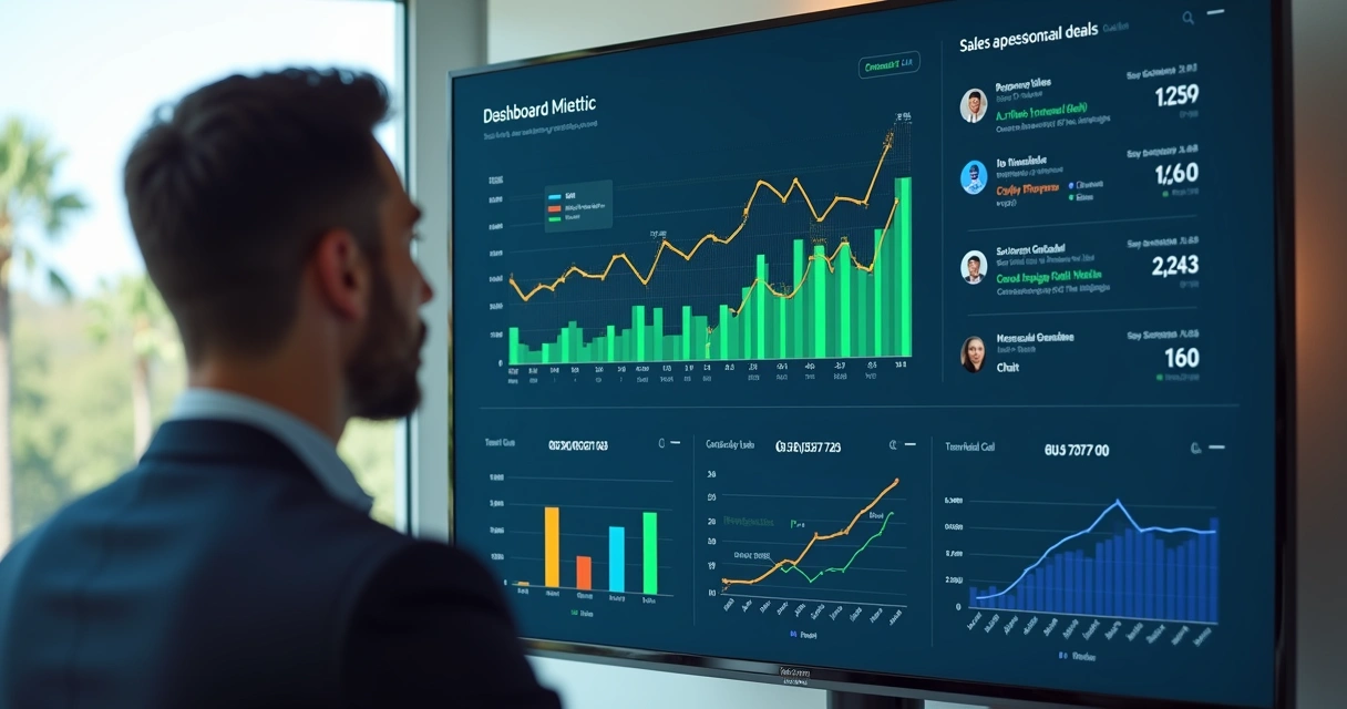 Dashboard digital exibindo gráficos de vendas, tempo de resposta e análise de conversas em tempo real 