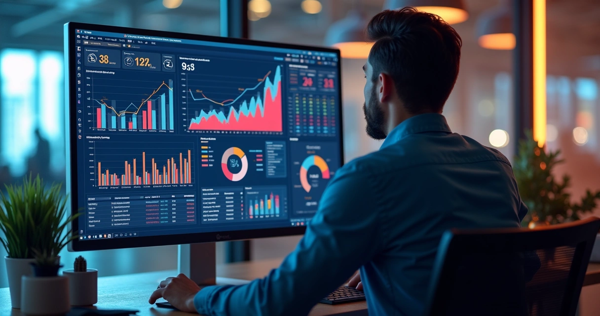 Painel com gráficos de análise de concorrentes em tela de computador 