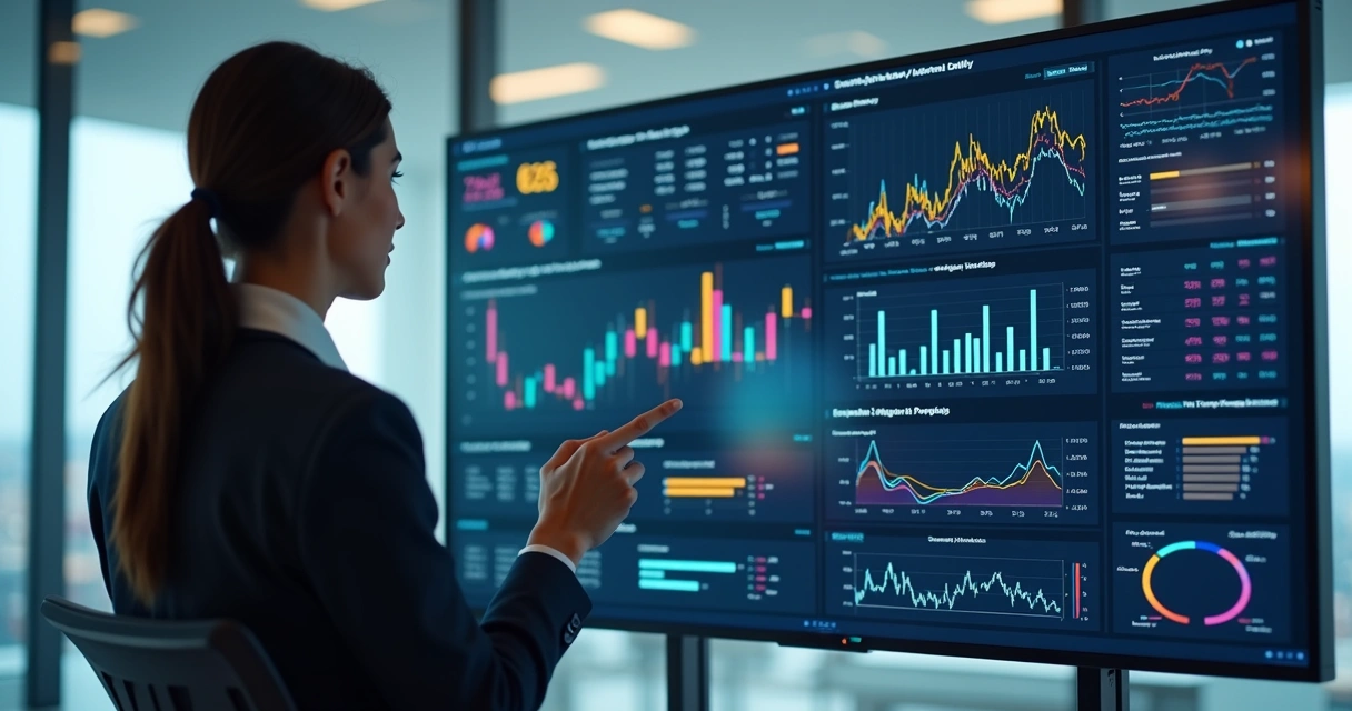 Dashboard com análises preditivas de IA e gráficos de BI 