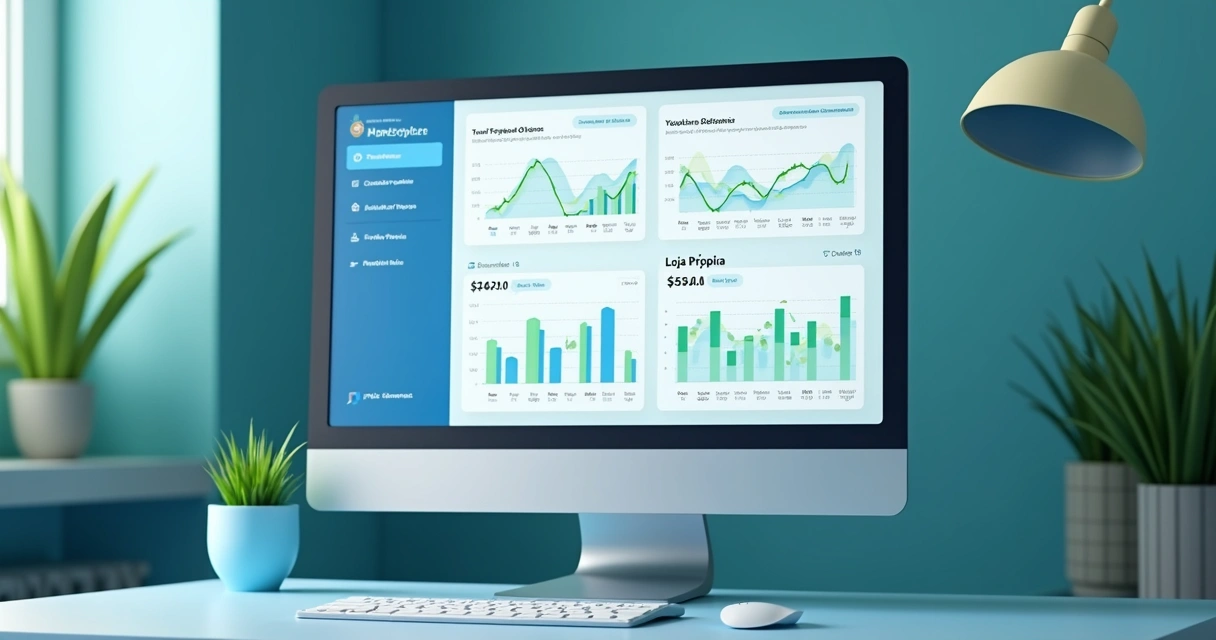 Painel digital com dados de vendas de loja e marketplace integrados