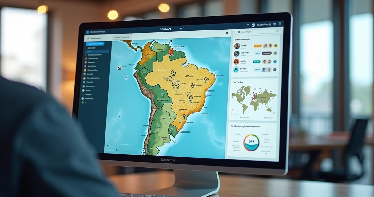 Dashboard com mapa de obras e gráficos para setor da construção