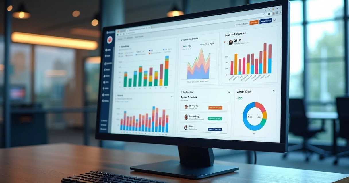 Dashboard de inteligência operacional com gráficos de vendas no computador 