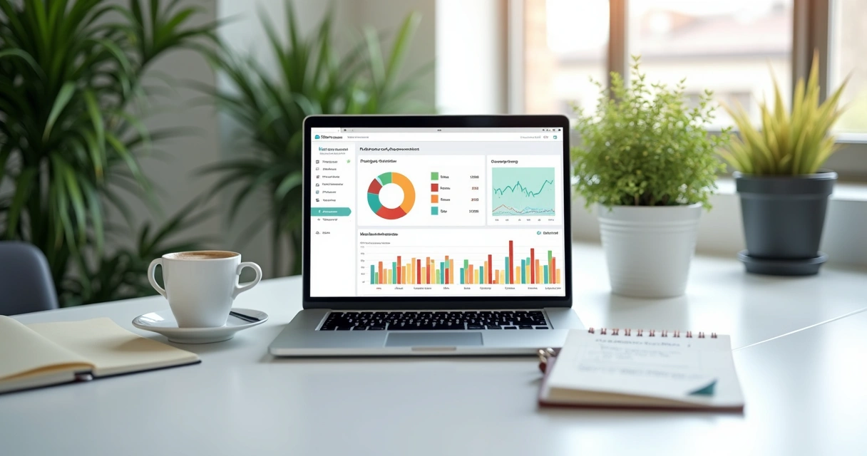 Dashboard de cobrança automática com gráficos em tela de notebook