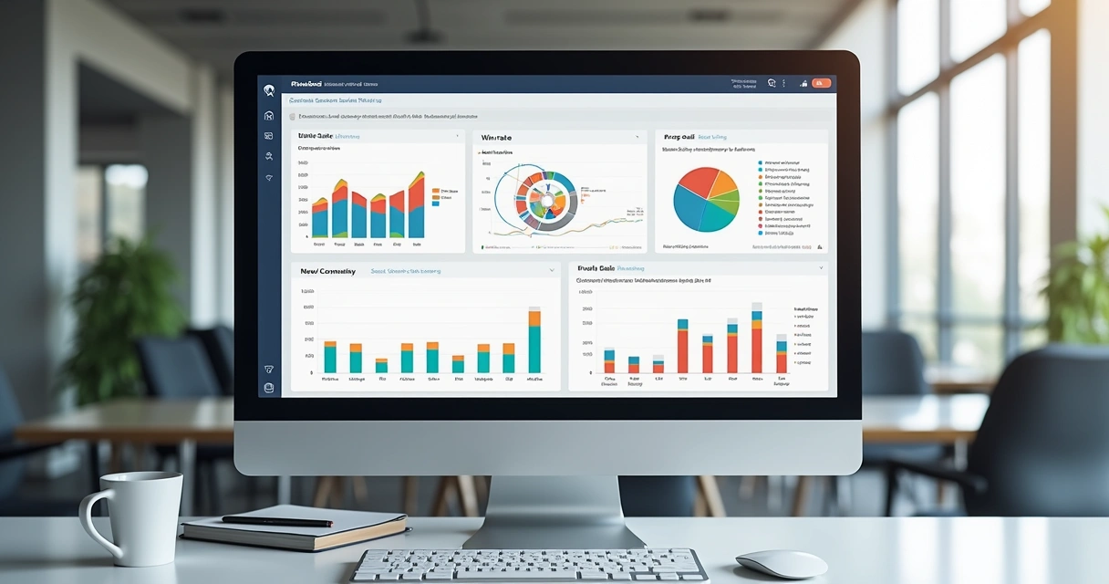 Dashboard dinâmico de vendas exibindo pipeline integrado e indicadores em tempo real