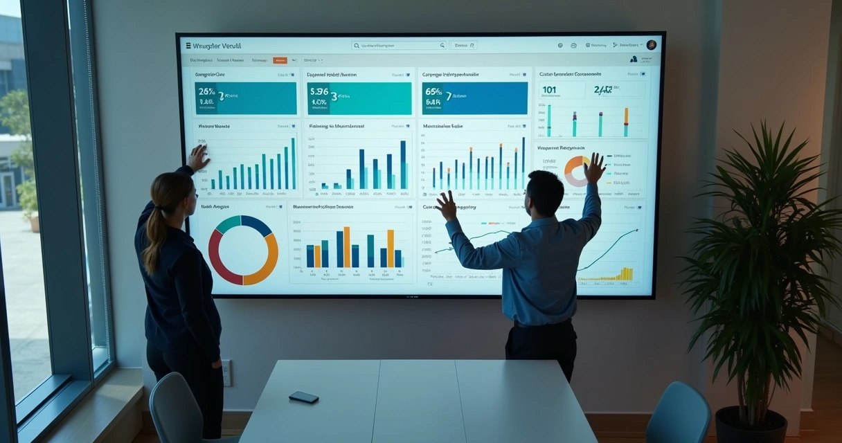 Dashboard corporativo interativo com filtros visíveis e gráficos bem organizados 