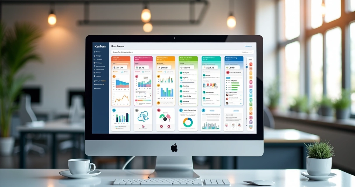 Dashboard Kanban de processo seletivo moderno apresentado no computador