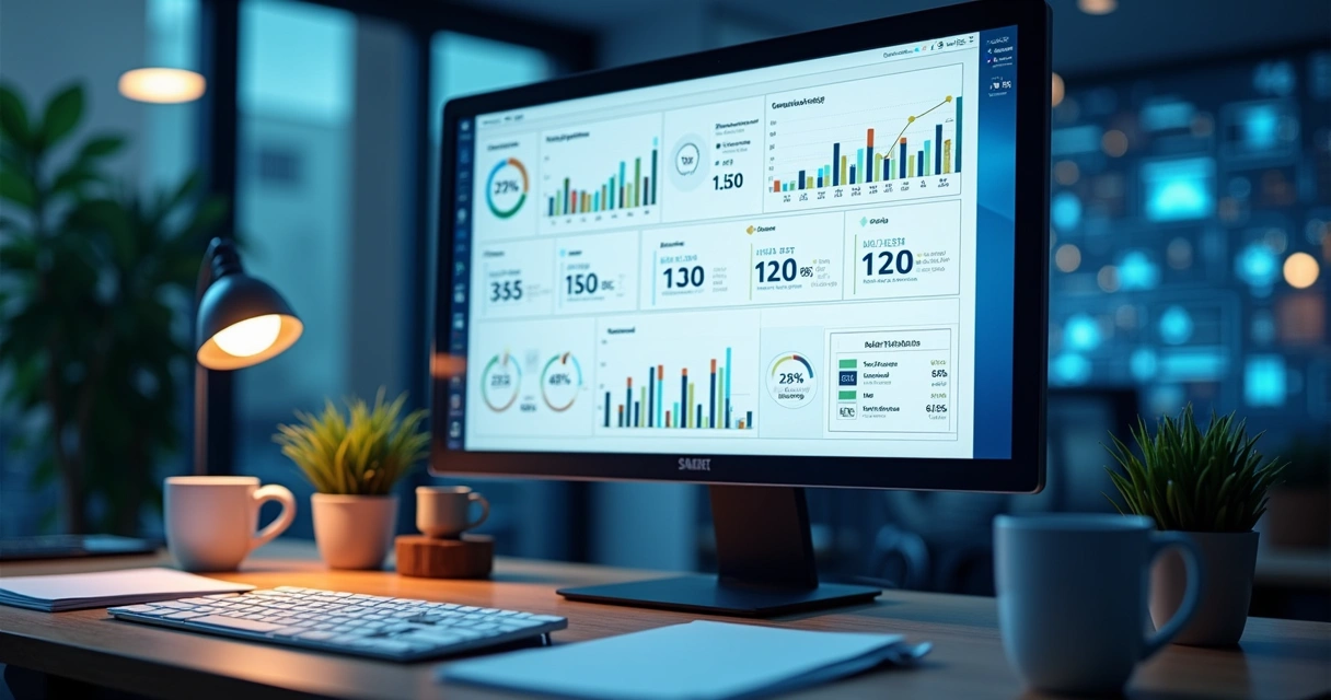 Painel de indicadores de e-commerce com vários KPIs como gráficos, taxas e vendas 