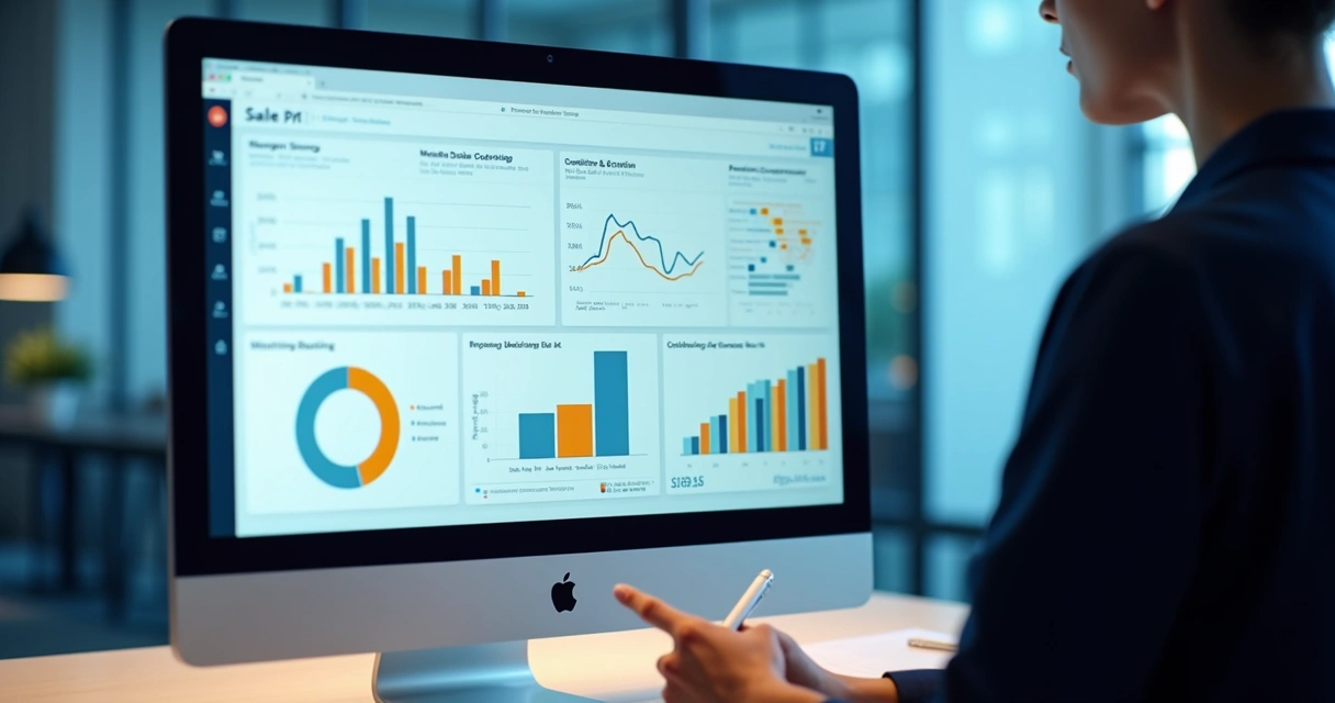 Dashboard de indicadores de vendas com gráficos e métricas destacadas 