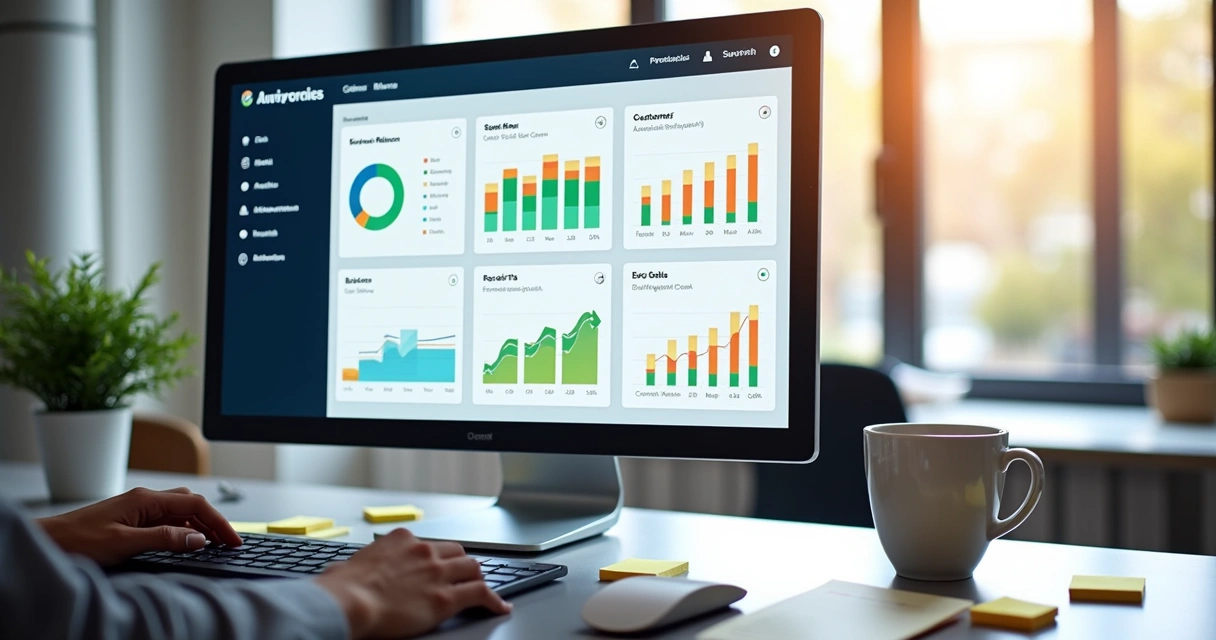 Tela de dashboard com indicadores de desempenho em automação empresarial 