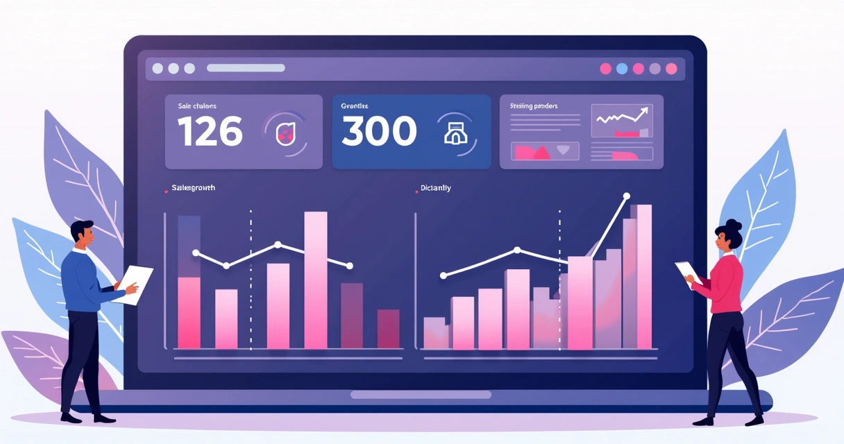 Tela de dashboard exibindo gráficos de crescimento de receita por canal de vendas. 