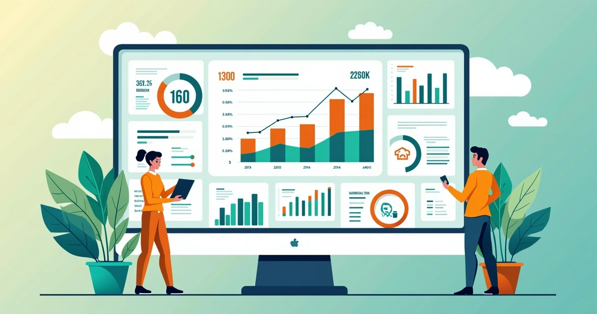 Painel digital com indicadores-chave de desempenho de uma empresa em crescimento 