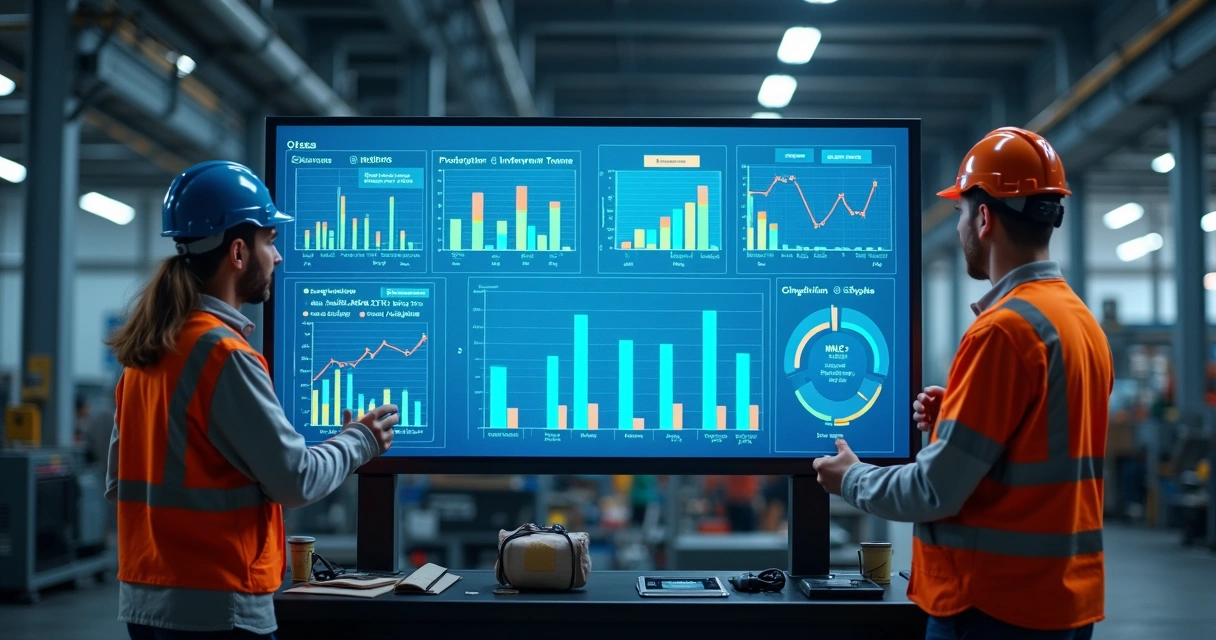 Dashboard digital mostrando KPIs industriais pós-implantação de projeto 