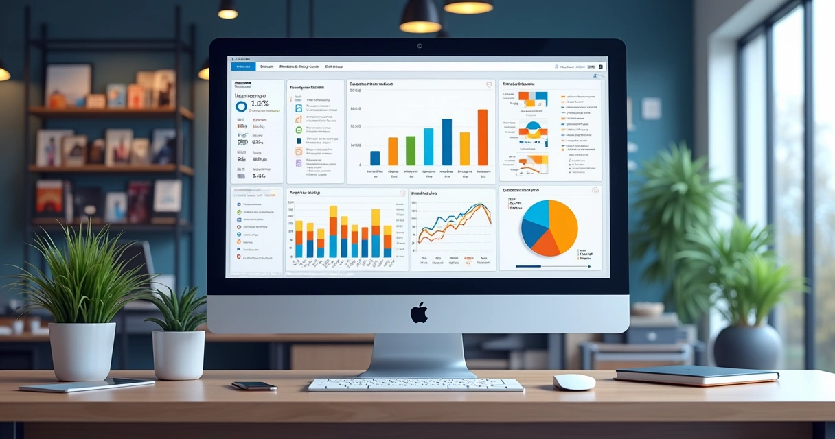 Painel de KPIs de vendas de uma loja de celular com gráficos e dados em tela de computador 
