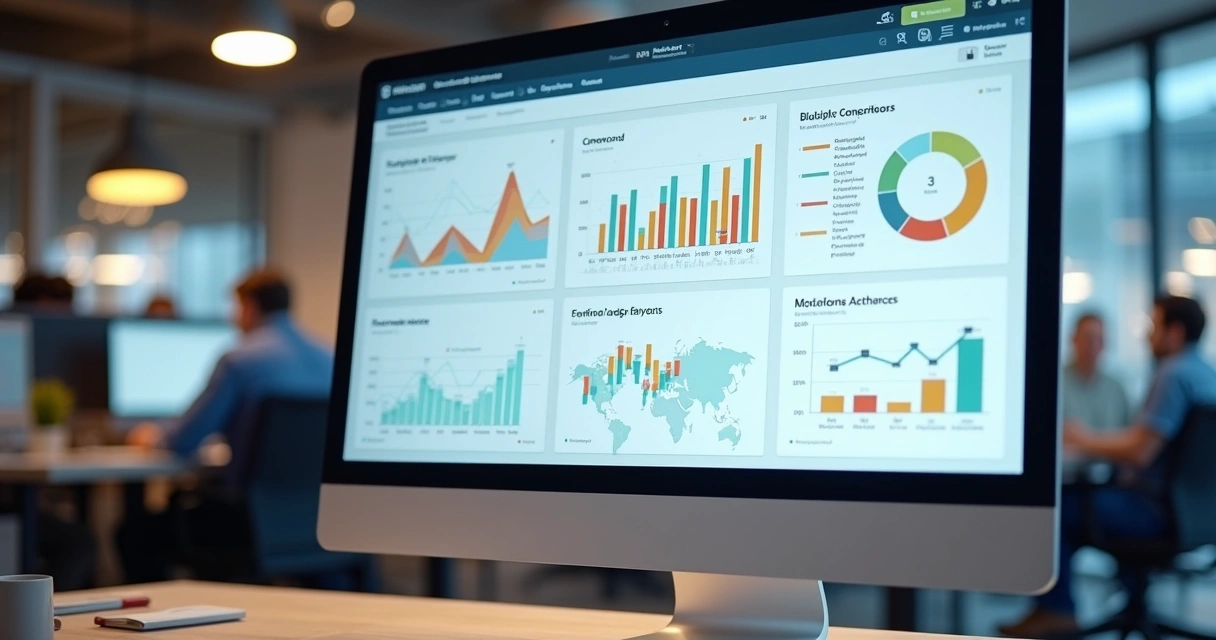 Dashboard digital mostrando KPIs e métricas de marketing digital 