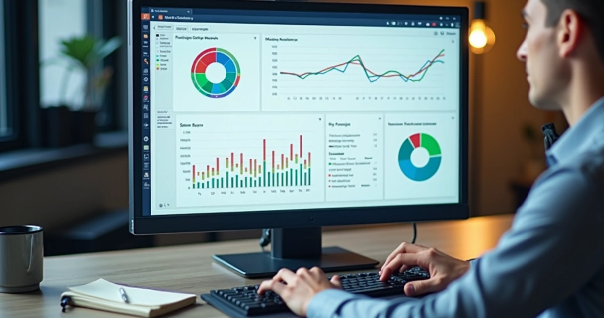 Dashboard digital de KPIs de vendas na tela de computador 