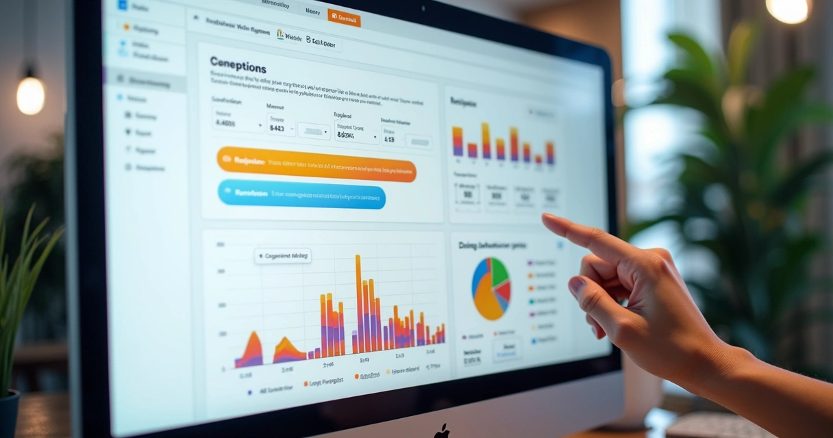 Dashboard de ajustes em landing page com gráficos e botões de edição em destaque 