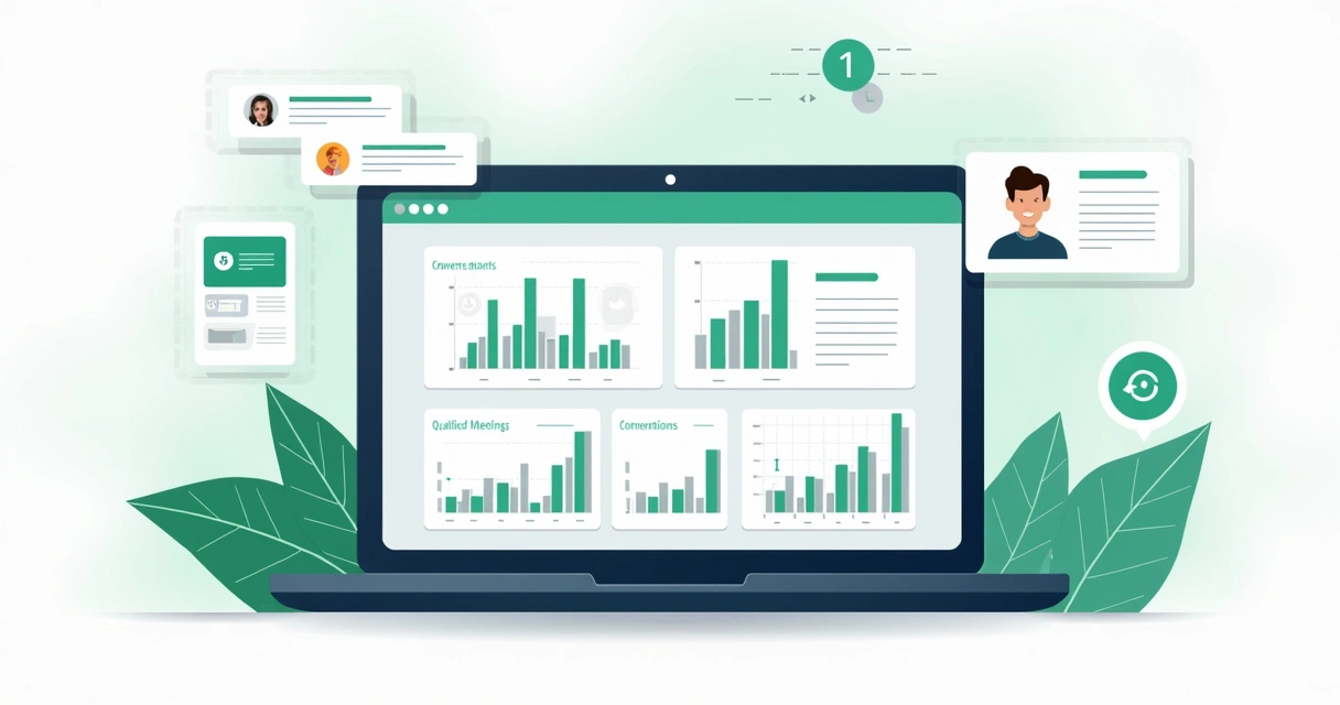 Painel com métricas de leads gerados por chatbot em landing page