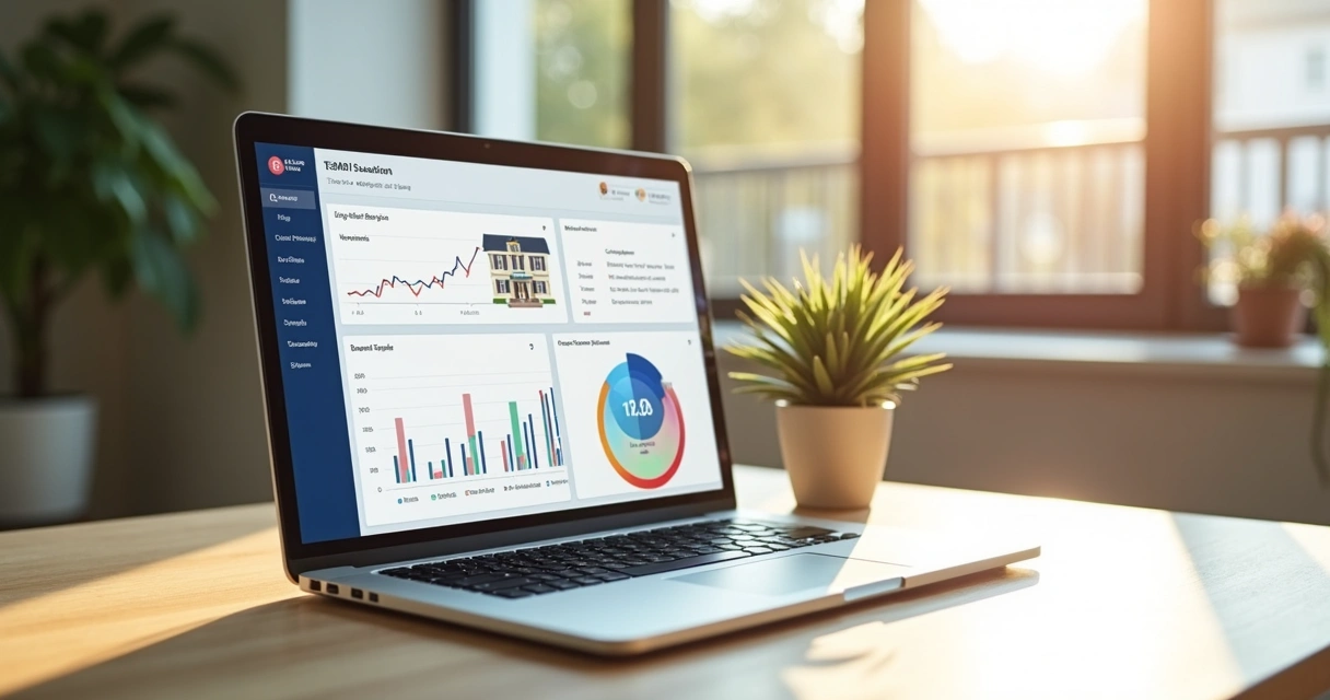 Dashboard de leads exibido em notebook com fundo claro 
