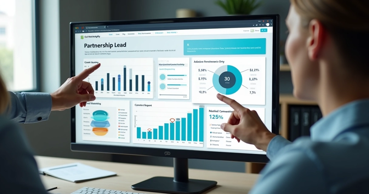 Dashboard de leads de parceiros em tela de computador 