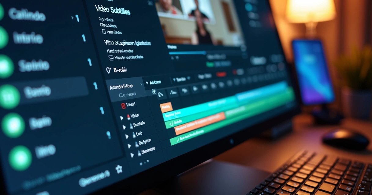 Editing panel with subtitles, brand kit, and scheduling 