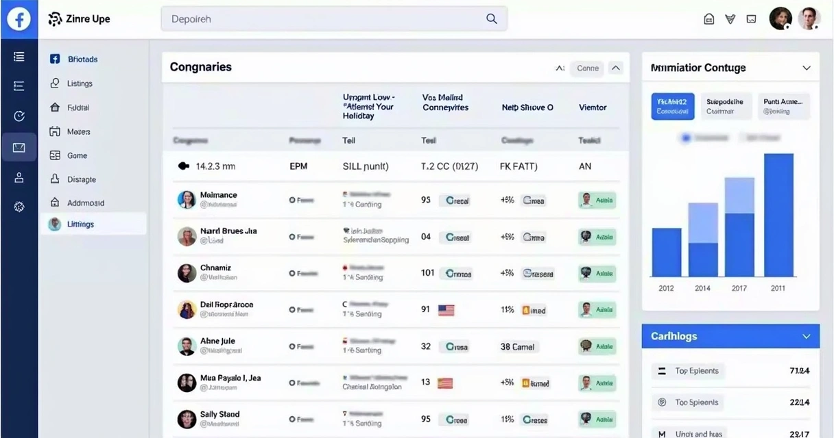 Dashboard de plataforma exibindo lista de empresas B2B com filtros 