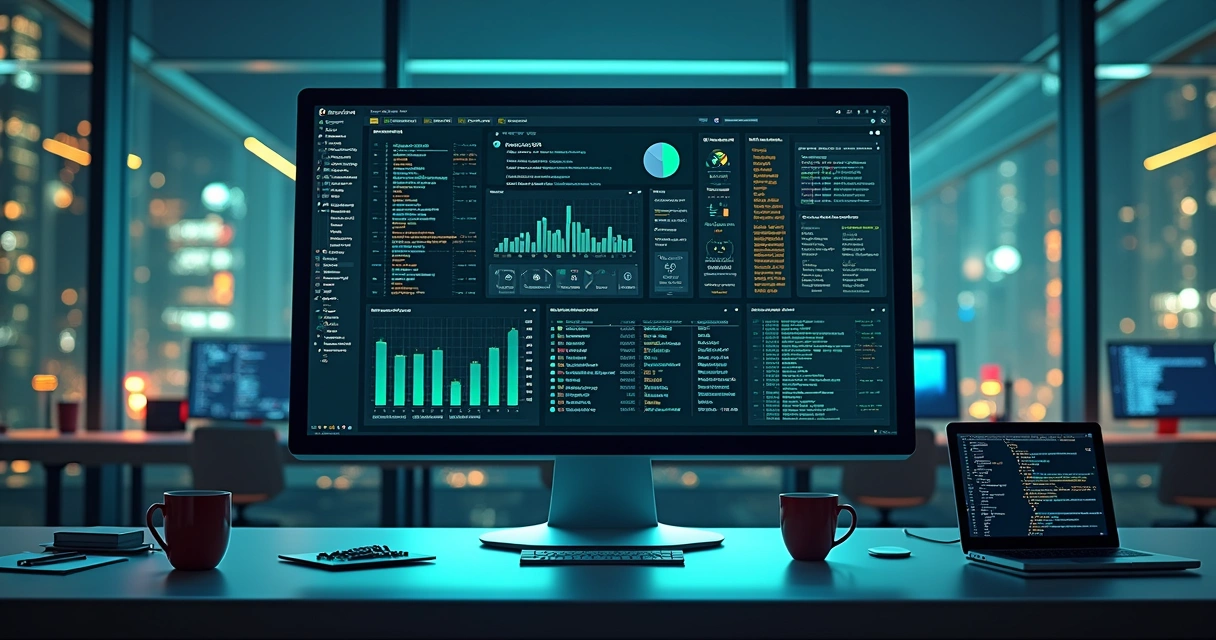 Painel mostrando logs, métricas e rastreamentos em análise de TI 