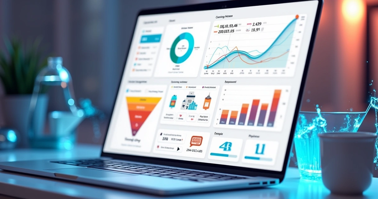 Dashboard de loja de nicho com gráficos, funil de vendas e experiência do usuário destacados 