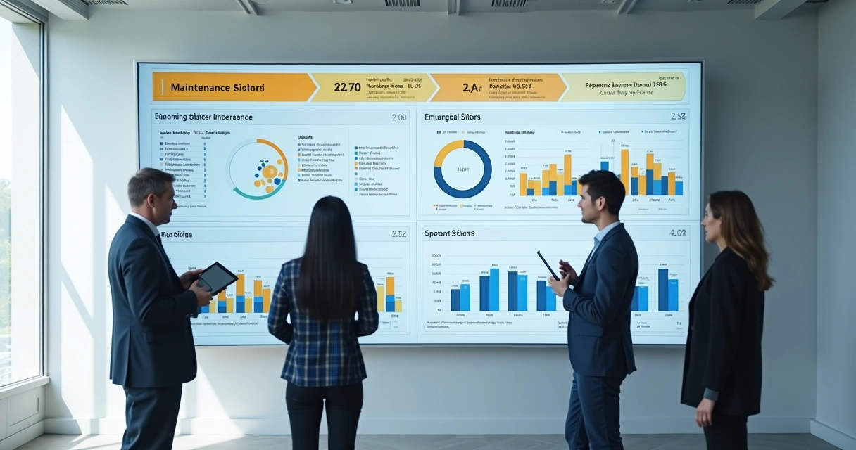 Dashboard digital de manutenção de edifícios em tela grande 