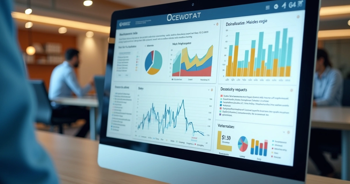 Dashboard digital de manutenção em edifício, com gráficos e histórico de chamados 