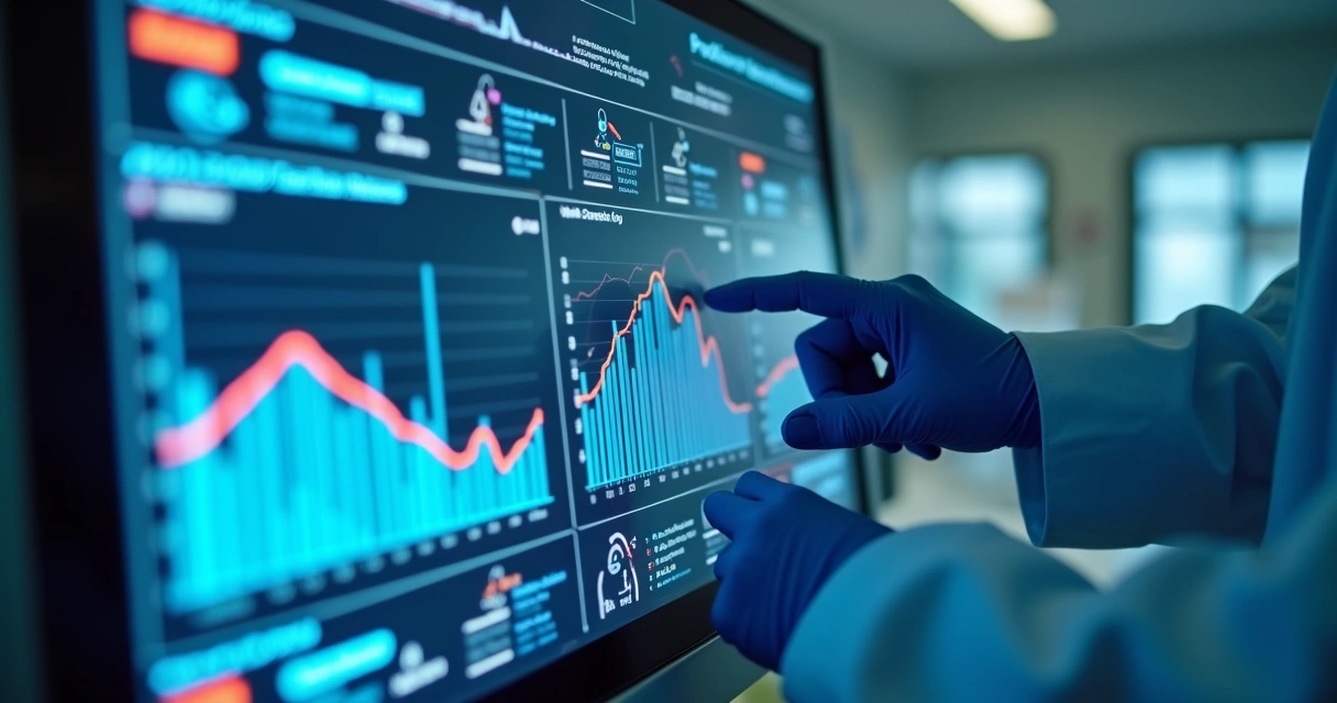 Dashboard digital mostra alertas de manutenção preditiva. 