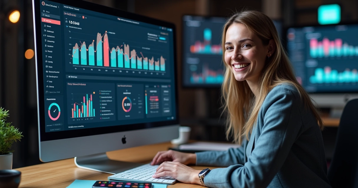 Dashboard de marketing de afiliados moderno com painel intuitivo, gráficos coloridos e visual limpo 