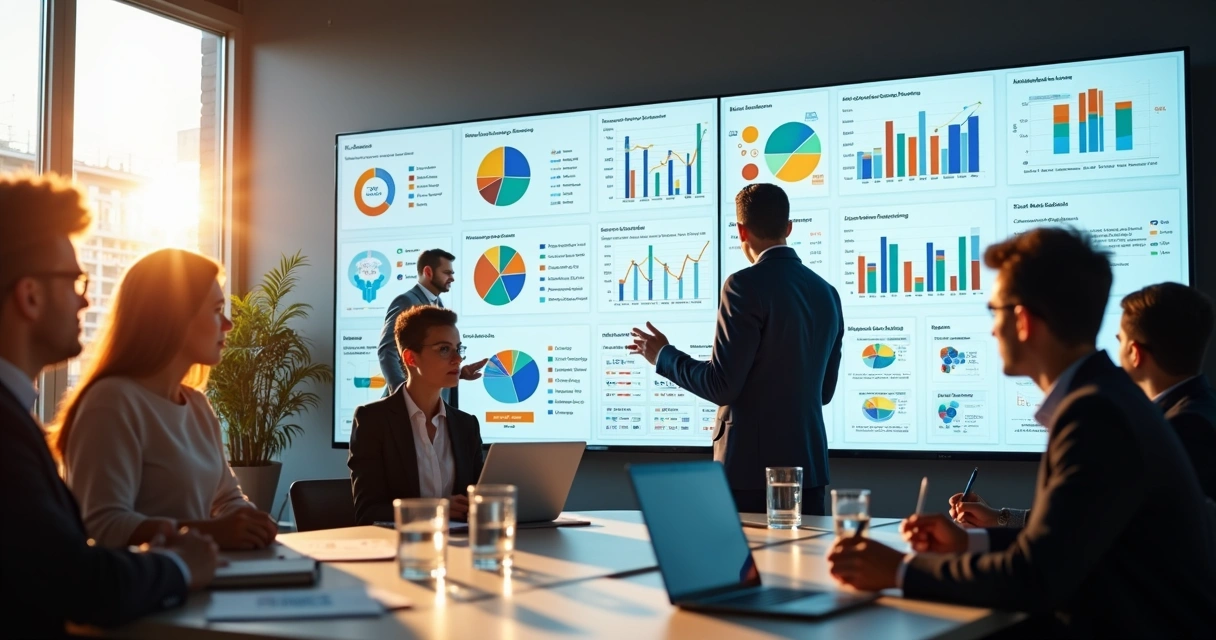 Dashboard com gráficos de dados de marketing em um ambiente empresarial 